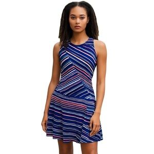 Le Lis Blanc mini dress sleeveless asymmetrical stripe linen lined size 40